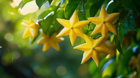 Star fruit or carambola on tree in the garden. (Star fruit)の写真素材