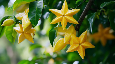 Star fruit or Carambola on tree in the garden, Thailand.の写真素材