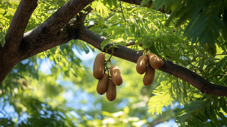 Tropical fruit hanging on the tree in the garden, Thailand.
