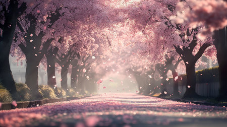 Cherry blossoms in full bloom in the spring, double exposure