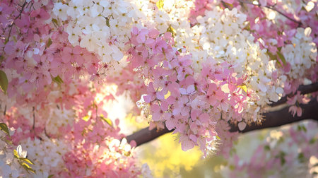 cherry blossom in spring, pink and white flowers on tree