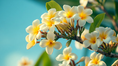 Plumeria flowers blooming on tree in the garden, Thailand.の写真素材