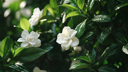 White jasmine flowers blooming in the garden, stock photoの写真素材