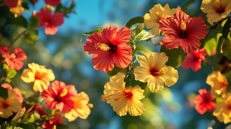 Hibiscus flowers in the garden with bokeh background