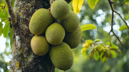 Jackfruit on the tree in the orchard,Thailand.