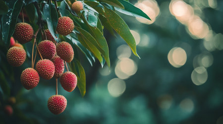 Ripe lychees growing on the tree in the garden.の写真素材