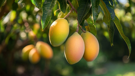 Mango fruit on the tree in the orchard, Thailand.