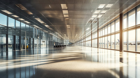 Interior of a modern airport terminal. 3d rendering toned imageの写真素材