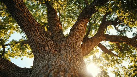 Old oak tree in sunny day, close-up. Nature background