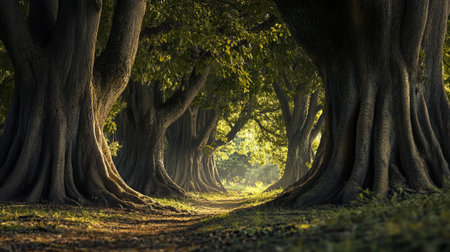 Fantasy landscape with old tree and sunlight. 3d render.