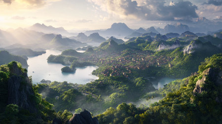 Beautiful panoramic view of the karst mountains in the morning.の写真素材