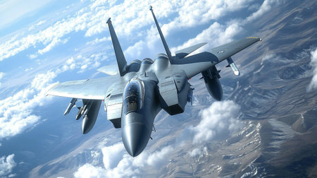 F-16 fighter jet flying in the blue sky. 3d illustration