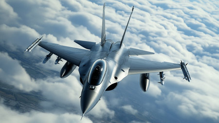 Fighter jet in the clouds. 3d illustration. 3d render