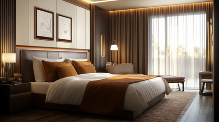 Luxury hotel bedroom interior design. 3D Rendering.の写真素材