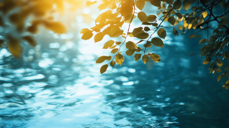 Leaves on the surface of the water. Beautiful nature background.の写真素材