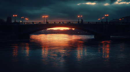 Night view of the bridge across the Vistula river in Warsaw, Poland