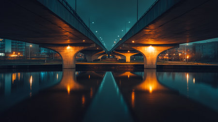 modern bridge at night in shanghai china. long exposureの写真素材