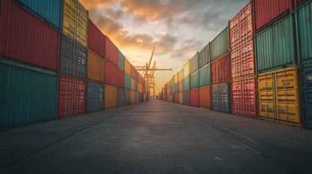Containers yard for Logistic Import Export background. 3d renderingの写真素材