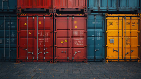 Cargo containers in the warehouse. 3d rendering, toned image