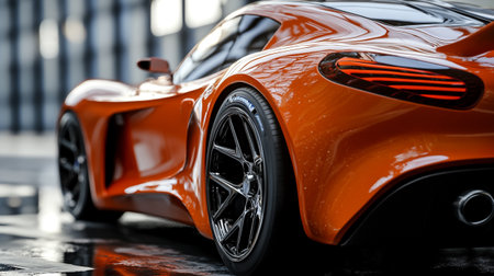 Orange supercar parked in the street