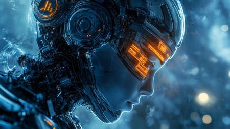 Cyborg woman face close up 3D rendering elements of this image furnished by NASA