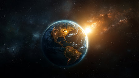 Earth view from space during sunrise 3D rendering elements of this image furnished by NASA