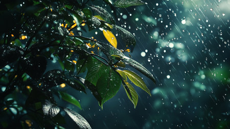 Rain drops on green leaves. Raindrops on green leaves background.