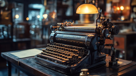 Vintage typewriter on a table in a pub. Vintage style.