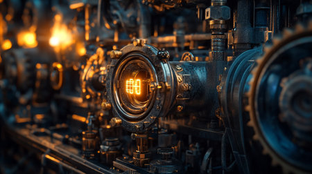 Close-up of the mechanism of an old steam engine. 3d renderingの写真素材