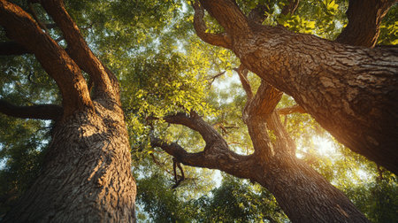 Old big tree in the forest at sunset time. Natural background.