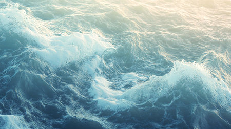 Blue sea water surface with waves and foam. 3d render illustration