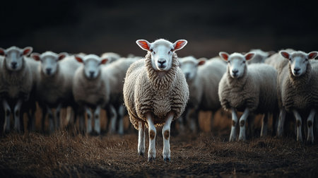 Flock of sheep in the field. Selective focus. Toned.の写真素材