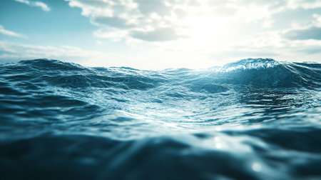 Blue sea water surface with waves and sun rays. 3d renderの写真素材