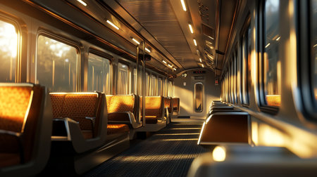 Interior of a modern train with orange seats. 3D renderingの写真素材
