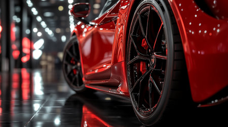 Rear view of a red sports car. 3D rendering.