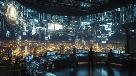 The interior of Hong Kong at night.
