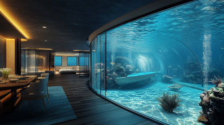 Interior of a modern hotel swimming pool. 3D rendering.の写真素材