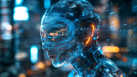 Cyborg woman cyborg in cyberspace concept 3D rendering
