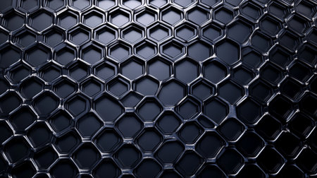 Black metallic background with hexagons. 3d rendering, 3d illustration.