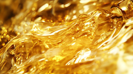 abstract background of golden liquid, macro photo of golden liquid textureの写真素材