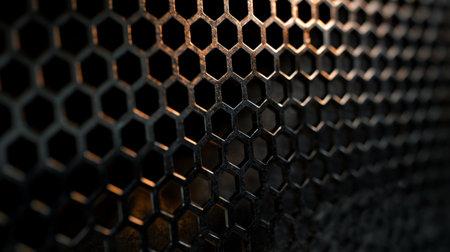 abstract metal grid background, close up of metal grid, industrial backgroundの写真素材