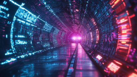 Futuristic tunnel with glowing lights, 3d rendering toned image