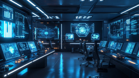3D rendering of a futuristic control room in a science fiction styleの写真素材