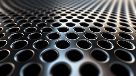 Abstract 3d rendering of metal perforated surface. Reflective surface with holes.の写真素材