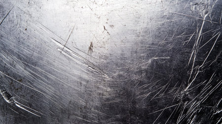 Metal background or texture of brushed steel plate with some scratches and cracksの写真素材