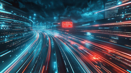 traffic in the city at night. 3d rendering toned image