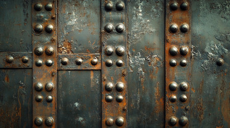 Old metal door with rivets, grunge background. Toned.