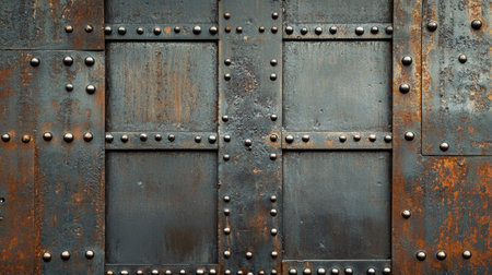 Old metal door with rivets and rivets. Background and texture.