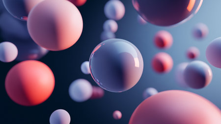 Abstract 3d rendering of chaotic multicolored spheres. Bokeh background.の写真素材