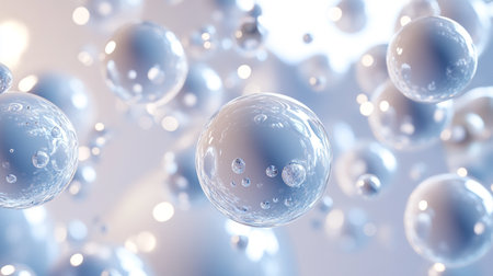 Abstract 3d rendering of spheres. Bubbles floating in space.